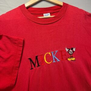 Vintage Mickey Mouse Shirt Mens XL Red Velva Sheen Embroidered Disney 90s